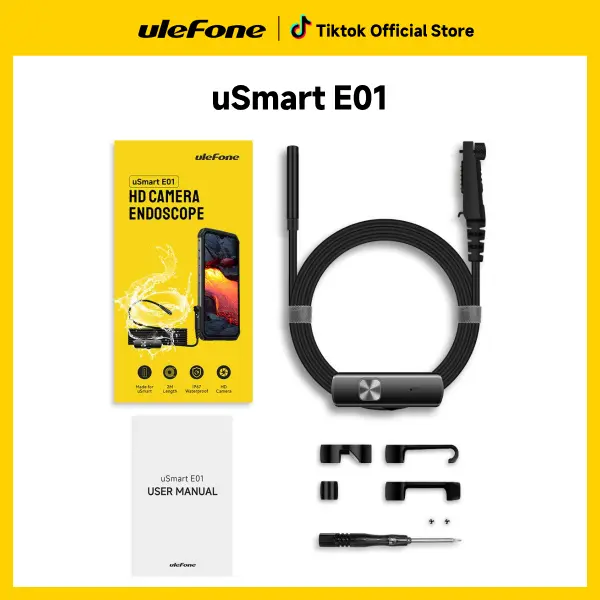 Ulefone uSmart Endoscope E01 for Ulefone Armor Phone/Pad Series, IP67 Waterproof 3-in-1, 2M Semi-Rigid, 5.5 mm Borescope Inspection Camera, 6 LED Lights