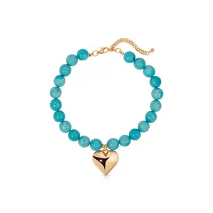 Ettika Luck and Love Turquoise Necklace for Women 18k Gold Plated Heart Charm 15 Inches with 3 Inch Extender Ettika Luck and Love Turquoise Necklace for Women 18k Gold Plated Heart Charm 15 Inches with 3 Inch Extender