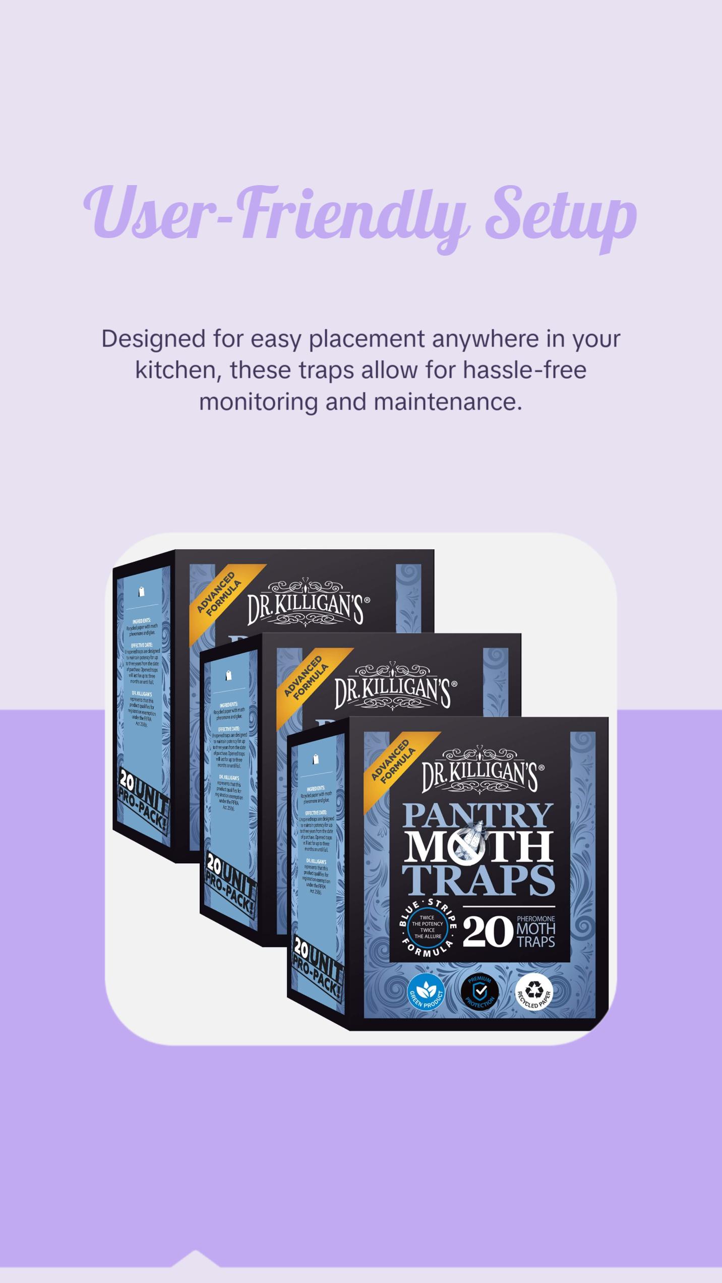 Dr. Killigan's Premium Pantry Moth Traps Value Pack with Double-Potent Pheromones & Stickiest Glue - 20 Traps for Indian Meal Moths Almond Moths & Mediterranean Flour Moths