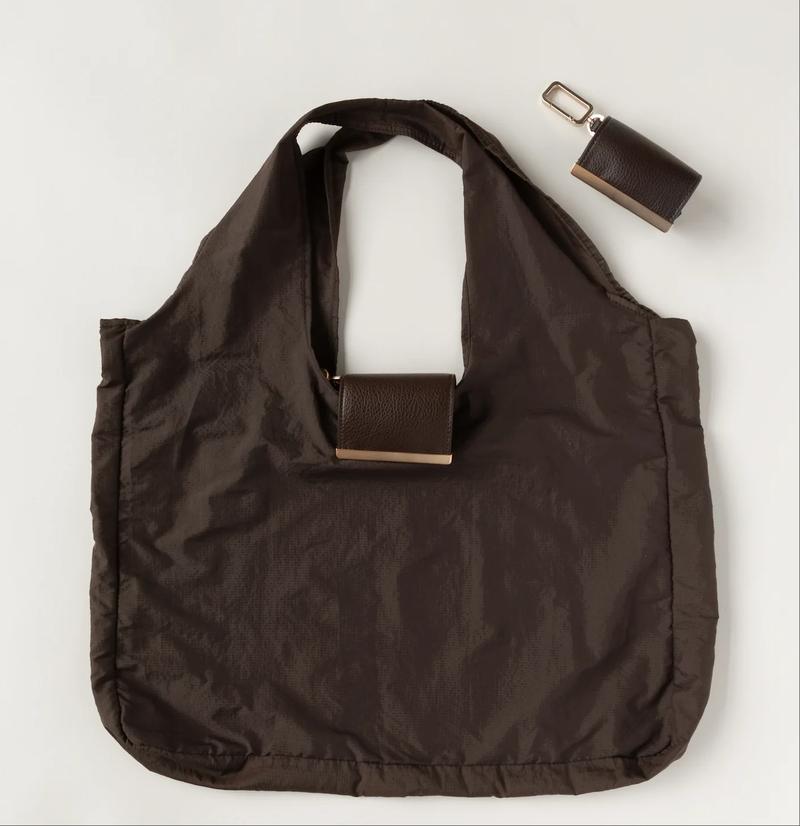 Keychain Tote Espresso Stylish Functional Tote Bag with Keychain Attachment for Everyday Use Portable and Fashionable Folding Shopping Bag