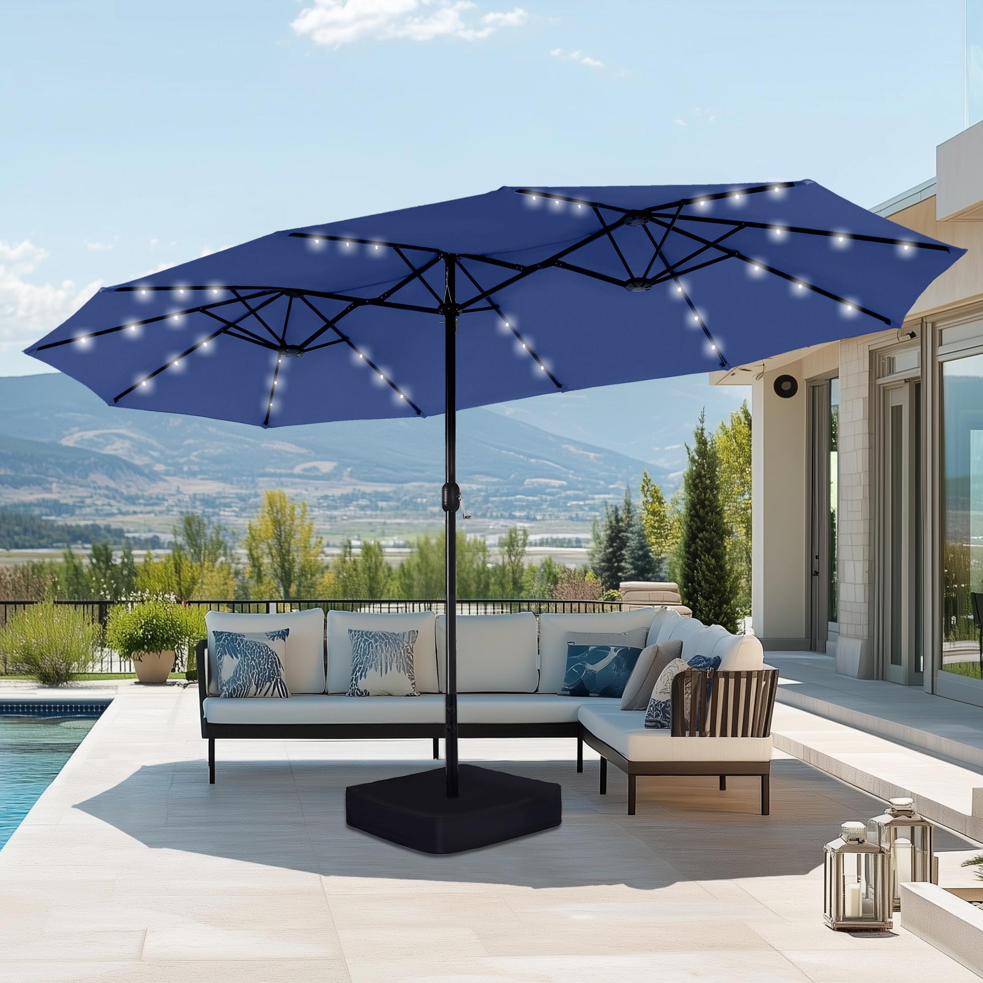 [LED Light] Phivilla Home 15ft Large Outdoor Patio Umbrella with Base – LED Light Option, Double-Sided, Crank Handle, Waterproof