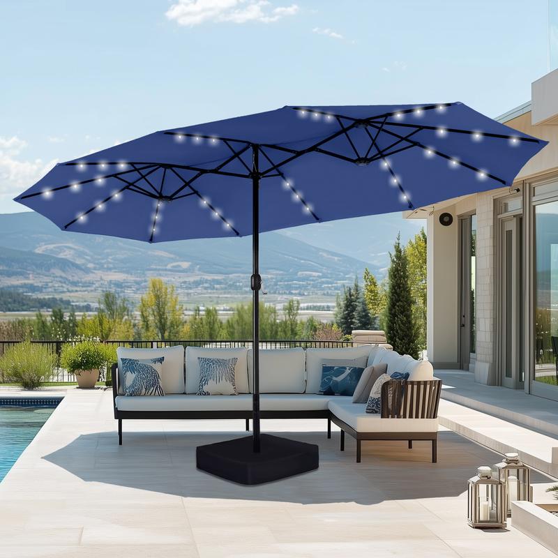 【LED Light Option】Sophia & William 15ft Large Outdoor Patio Umbrella with Base – LED Light Option, Double-Sided, Crank Handle, Waterproof