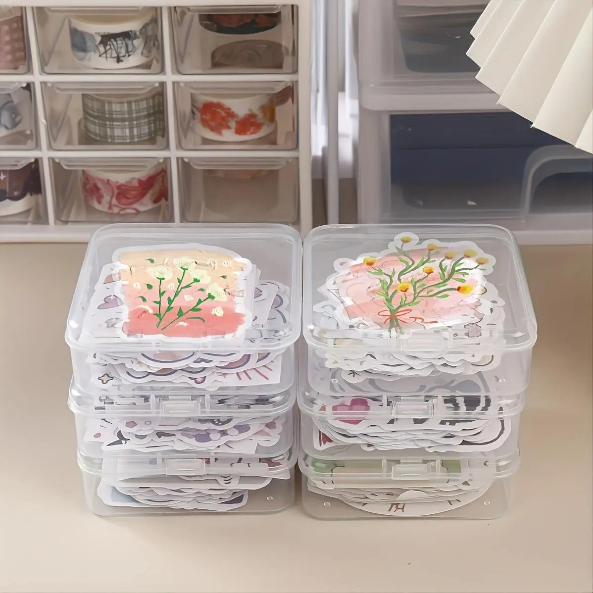 Clear Storage Box, 5 Counts Mini Portable Sticker Packs Storage Box, Desk Organizer for Sticker, Stationery, Office Supplies, Home Organizer
