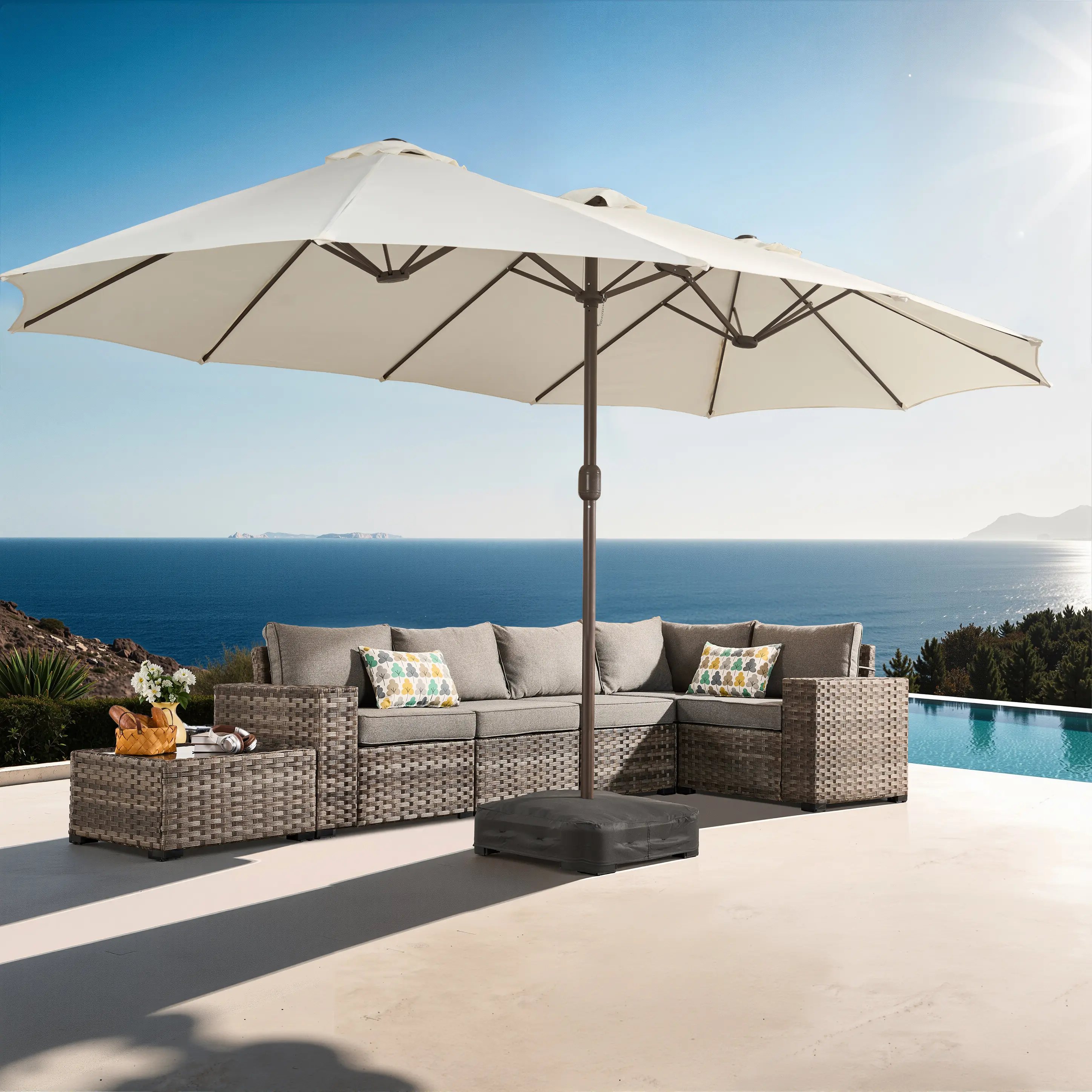 NO Light| Beige Umbrella & Base 