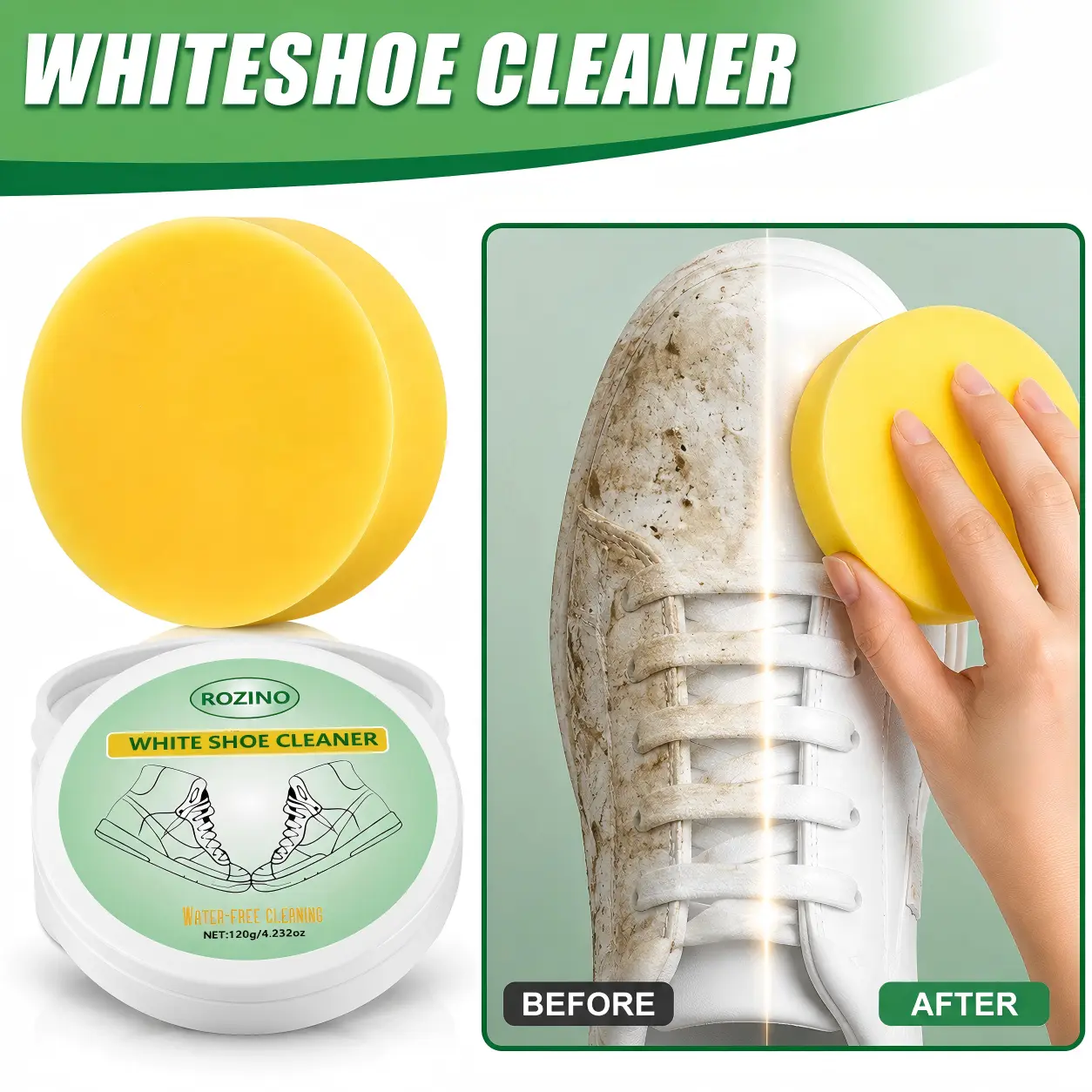 ROZINO White Shoe Cleaner Cream for Sneakers, Water-Free Shoe Cleaning Paste for Leather, Canvas & Rubber Soles