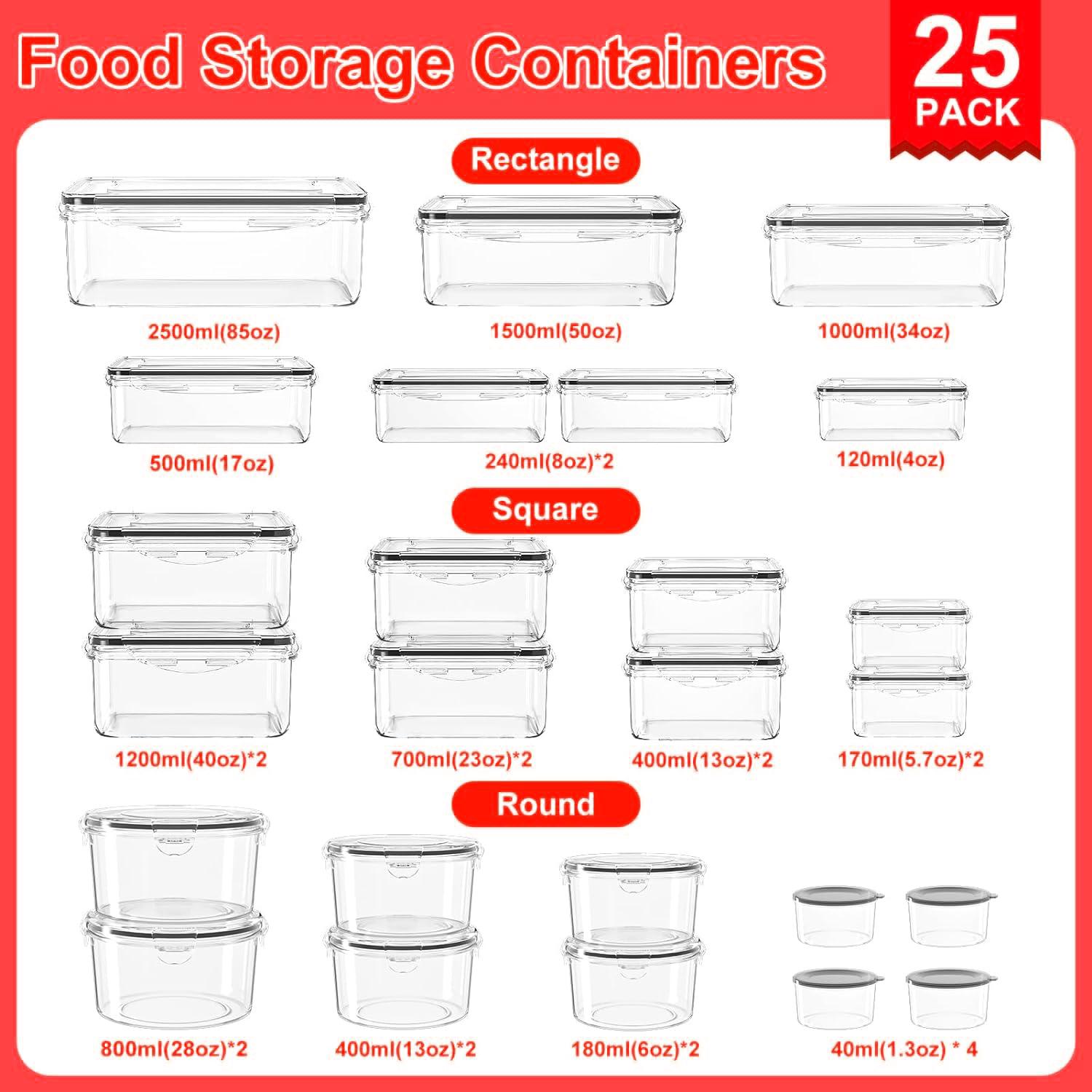 50 PCS Large Airtight Food Storage Containers 25 Containers & Lids Reusable Leak-Proof Stackable BPA-Free Snackbox