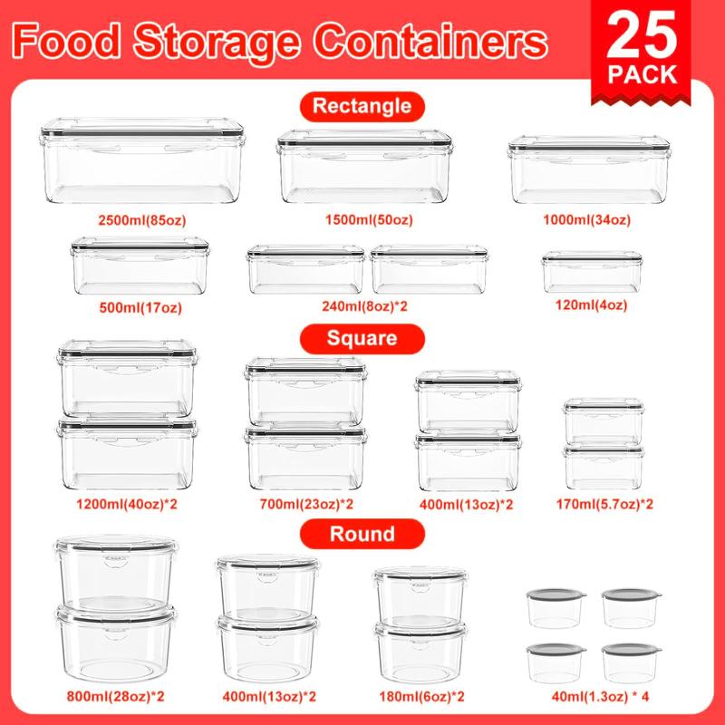 50 PCS Large Airtight Food Storage Containers 25 Containers & Lids Reusable Leak-Proof Stackable BPA-Free Snackbox