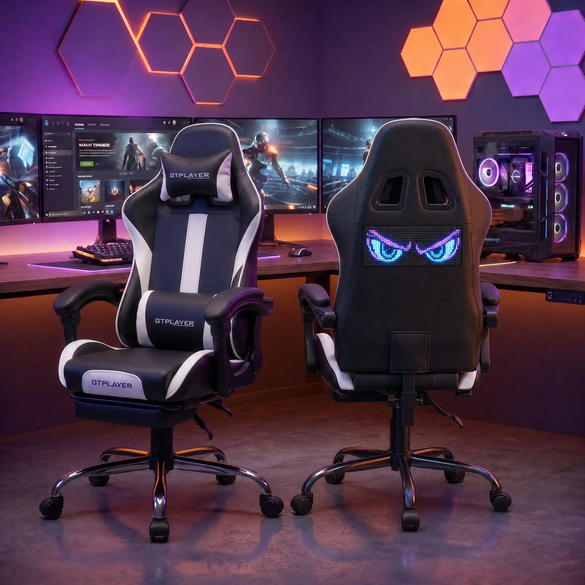 GTPLAYER LED Gaming Chair with Smart DIY App-Controlled Screen, Ergonomic Computer Chair with Pocket Spring Cushion, High Back Desk Chair with Footrest & Lumbar Support