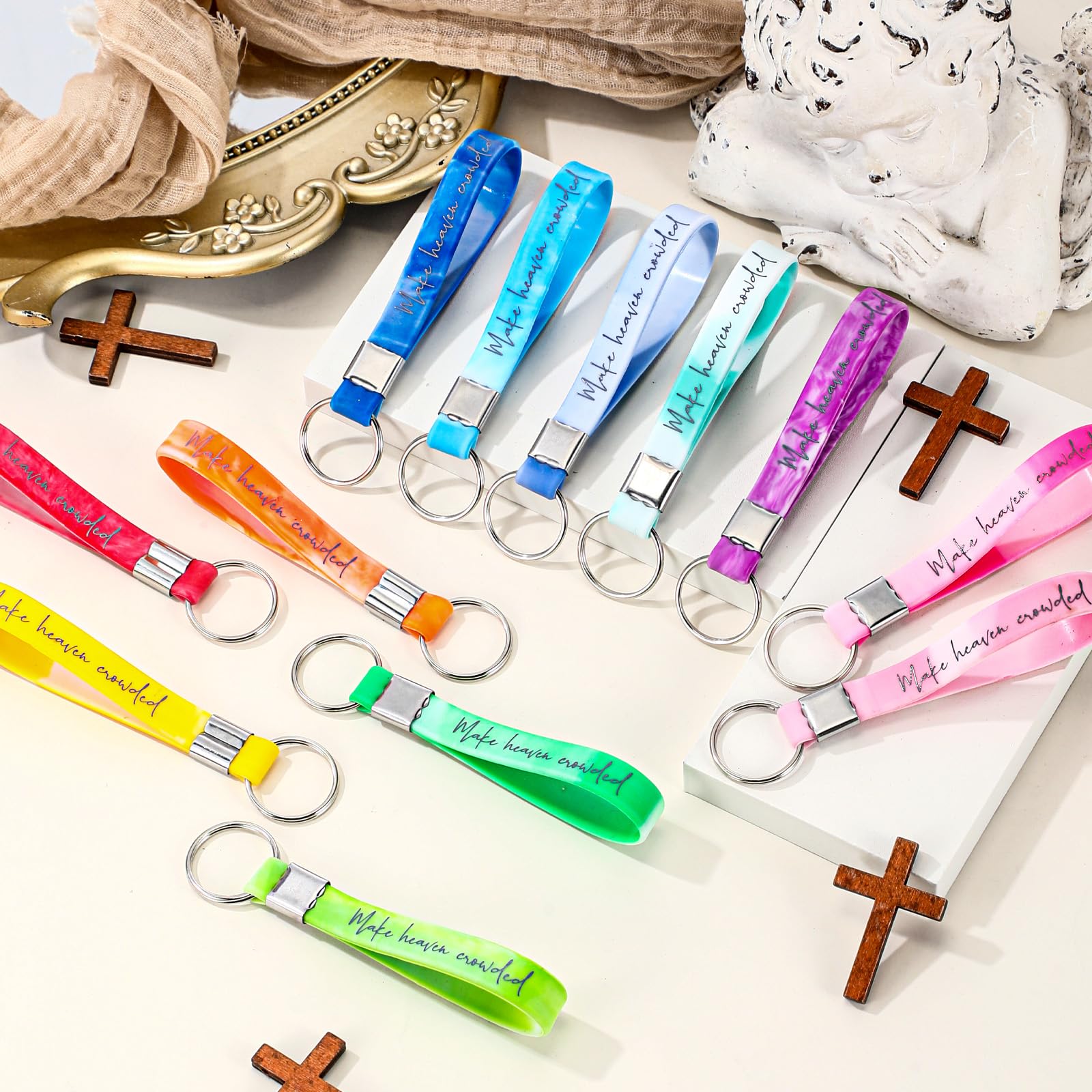 24 Set Easter Make Heaven Crowded Keychains with Inspirational Card Christian Trendy Keychains Wristlet Bible Verse Keychain for Family Friends Church Pastor Clergy Easter Gift Easter Basket Stuffers Fillers