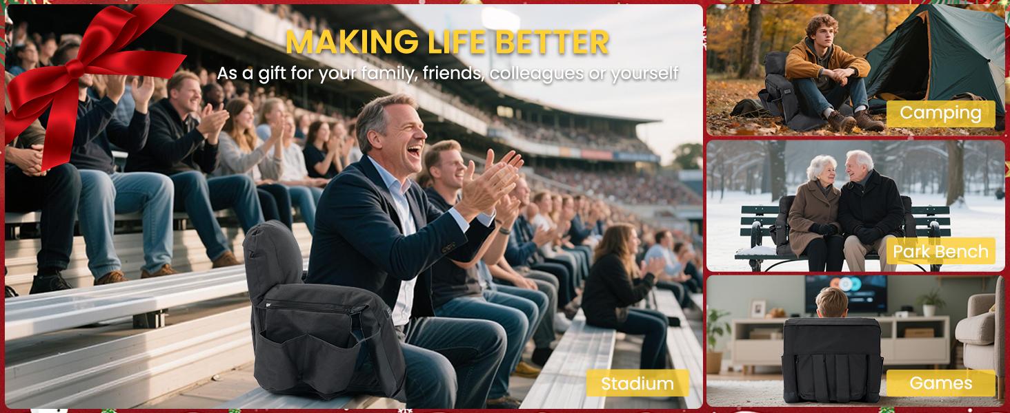 SLSY 2 Pack Wide Heated Stadium Seat for Bleachers w/Back Support & Cushion, Portable Foldable Stadium Chair with Armrests for Sports Events, Outdoor, Camping, Hiking - Power bank not included