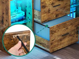 Yitahome L Shaped Desk with Power Outlets & File Cabinet, 55" Reversible Corner Computer Desk with Drawers & LED Lights, L-Shaped Desk with 4 Glass Open Storage Shelves