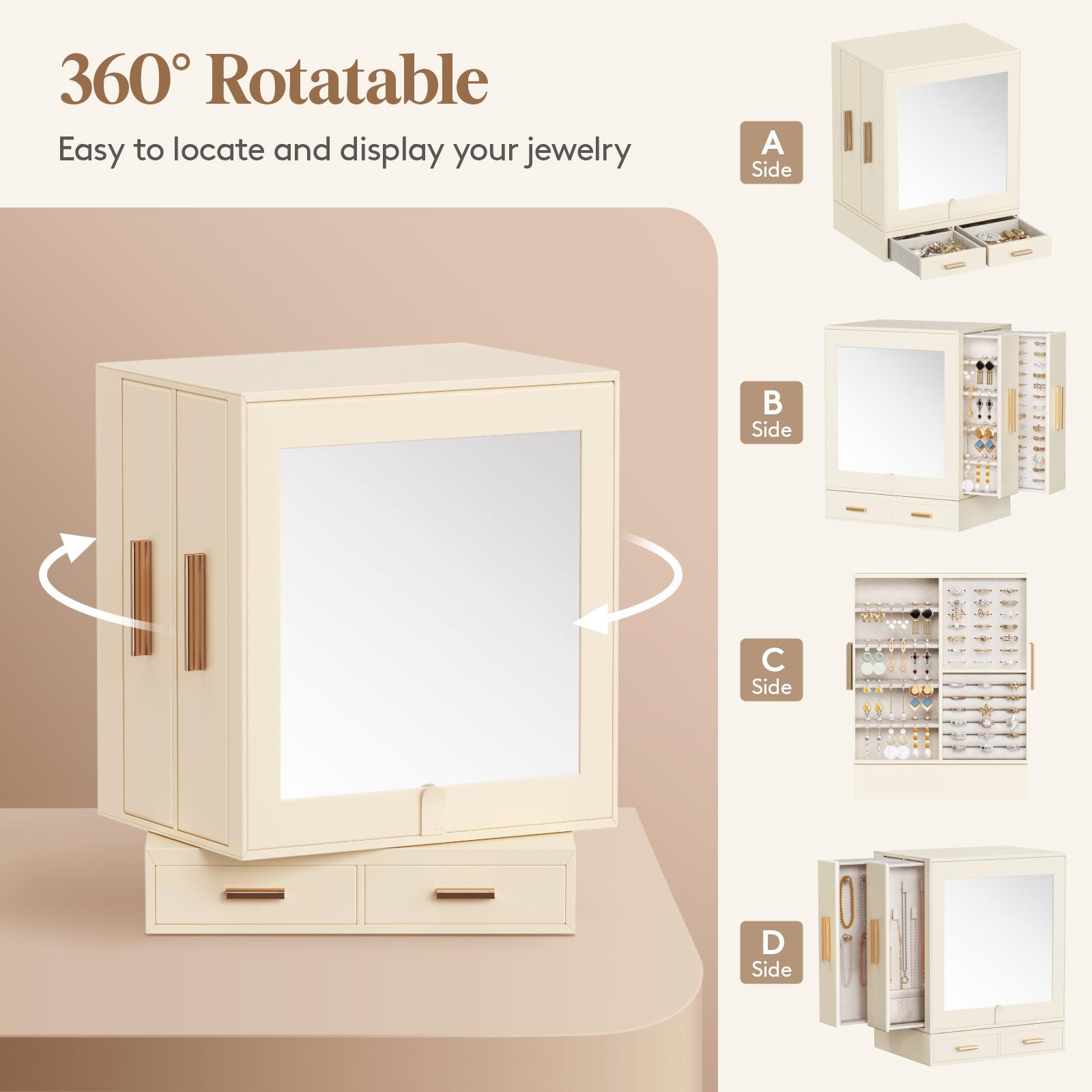 Lifewit 360° Rotating Jewelry Box with Mirror Jewelry Organizer for Ring Necklace Earring Bracelet, Great Gift
