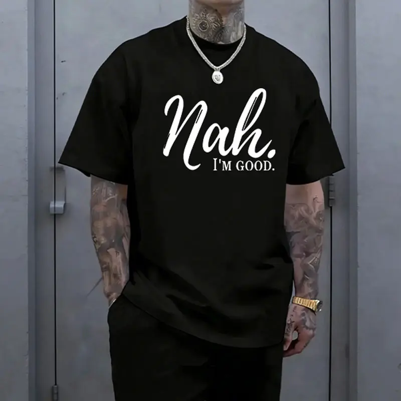Men’s Loose Fit Cotton Short-Sleeve Sports Top - Menswear Street-Style Casual Wear with Satirical Humor Graphic Print, Urban Trendy Top, Father's Day Gift, TikTok Shop Spring Outfit