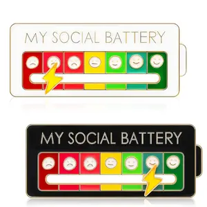 Funny Social Battery Enamel Pin – 2 PACK The Perfect Introvert Gift for Best Friends & Coworkers – Sarcastic Sliding Mood Pin for Bags & Lanyards (Office Survival Gear)