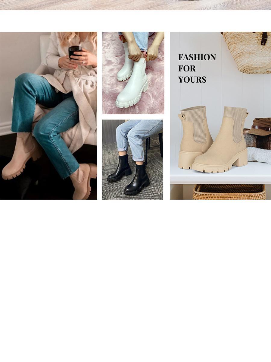 Athlefit Womens Chelsea Ankle Boots Elastic Slip on Lug Sole Platform Chunky Heel Booties Shoes boots  women Footwear Comfort Beige Girl