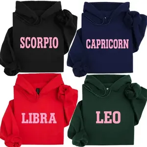 FULL 12 ZODIAC Pink Letter Hoodie – Retro Horoscope Graphic Hoodies for Women, Astrology-Inspired Unisex, Perfect Birthday Gift for Zodiac Lovers