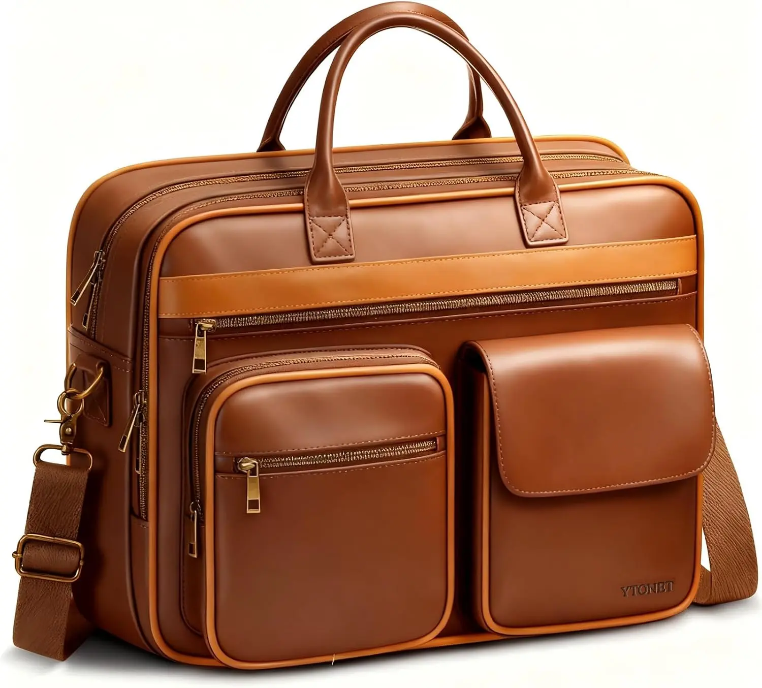 Ytonet PU Leather Messenger Bag, 15.6 Inch Laptop Briefcase with Padded Compartment, Vintage Work Bag for Office, Business Travel and Daily Commute