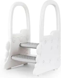 White Toddler 2-Step Stool with Handrails, Kids Step Stool for Bathroom Sink and Toilet Potty Training Kitchen Counter, Toddler Step ladder Learning Helper with Non-Slip Pads
