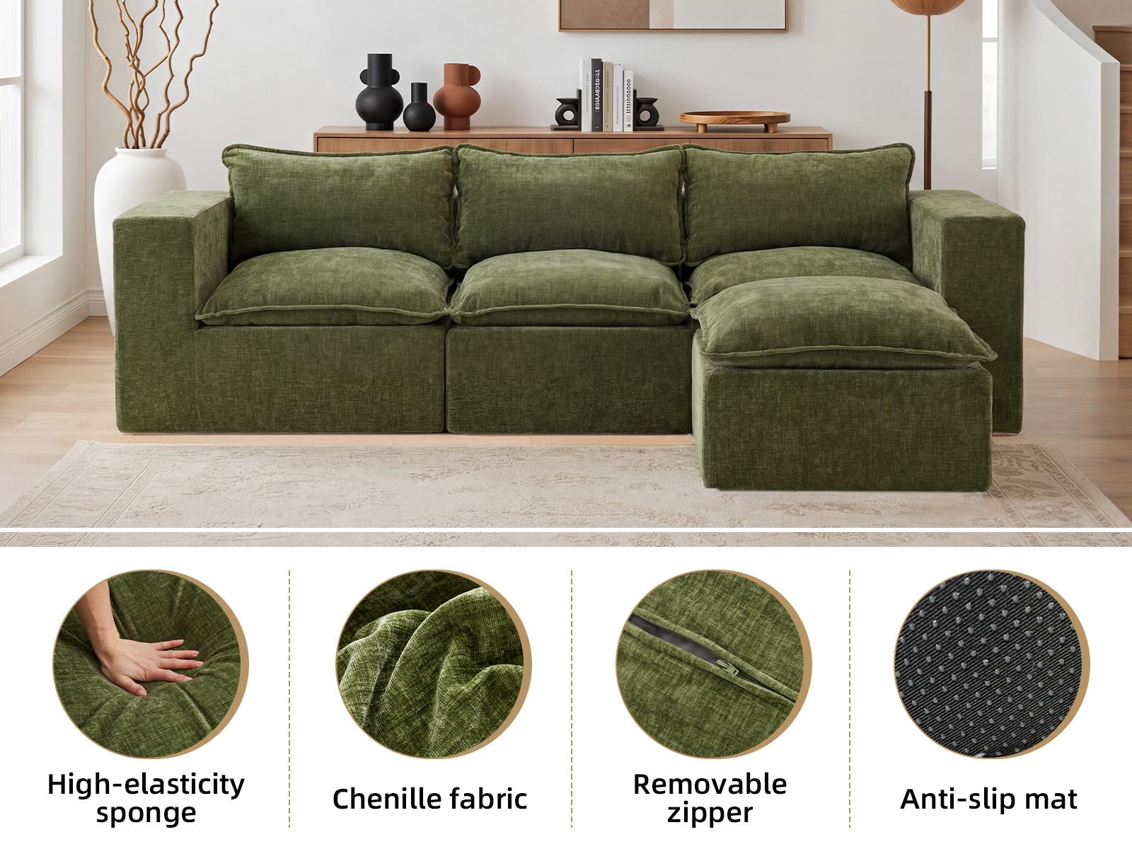 UDPATIO Boneless Sectional Couch with Chaise, Chenille Modular Boneless Sofa Big Comfy Couch with Removable Washable Cover couches for living room, Bedroom No Assembly SpringBreak