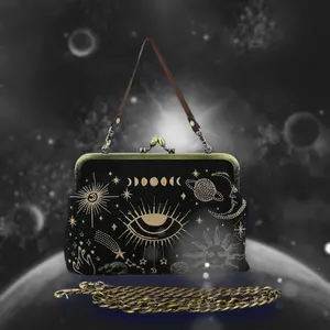Celestial Kisslock Bag – Vintage Cosmic Chic with Interchangeable Straps