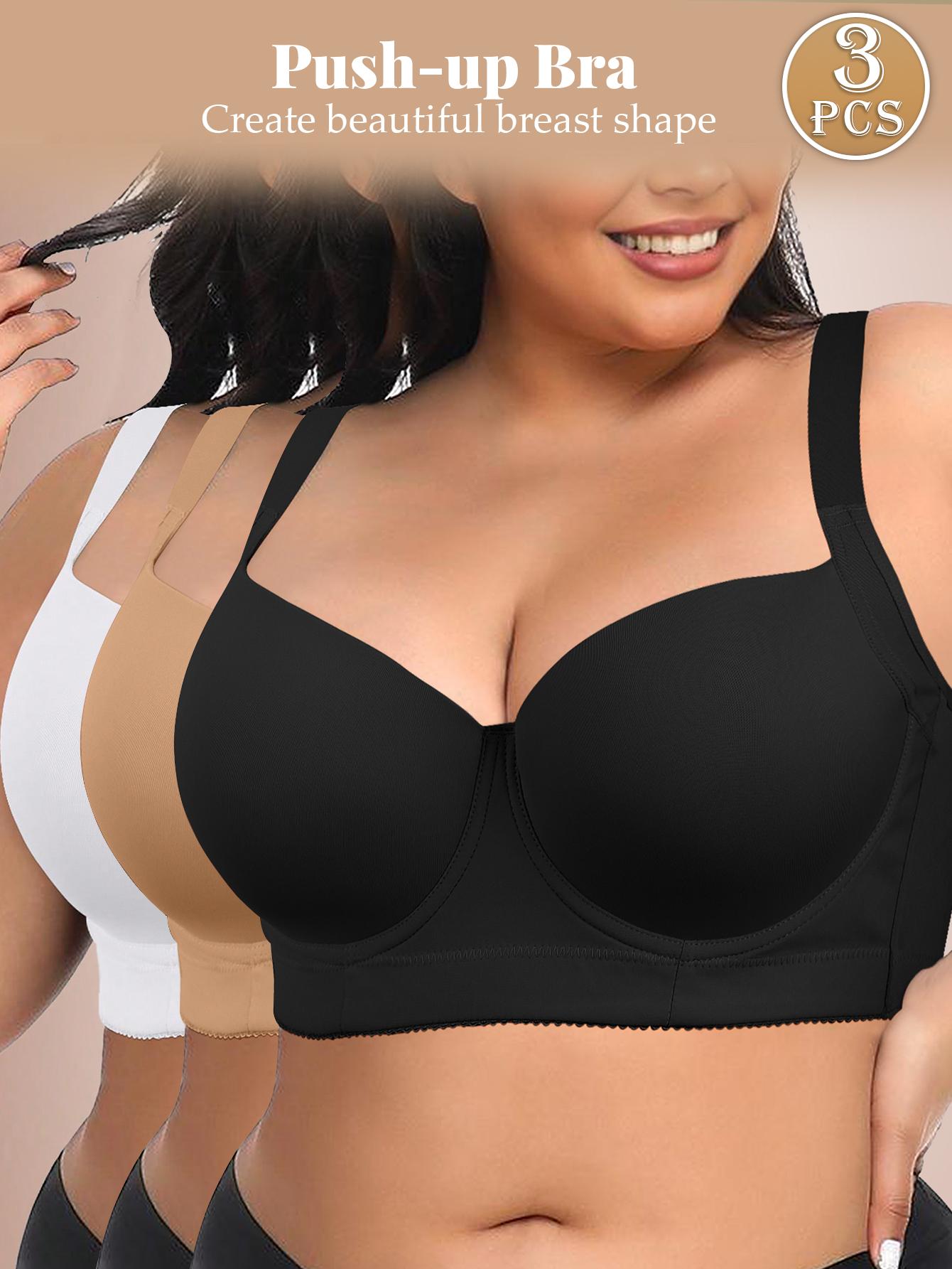 Mimilemon 3PC Plus Size Full Coverage  push up bra bra   Lightly Padded Lined Adjustable Straps Underwire T-Shirt Bra Fit Elegant Everyday Womenswear bra bracelet Outfit