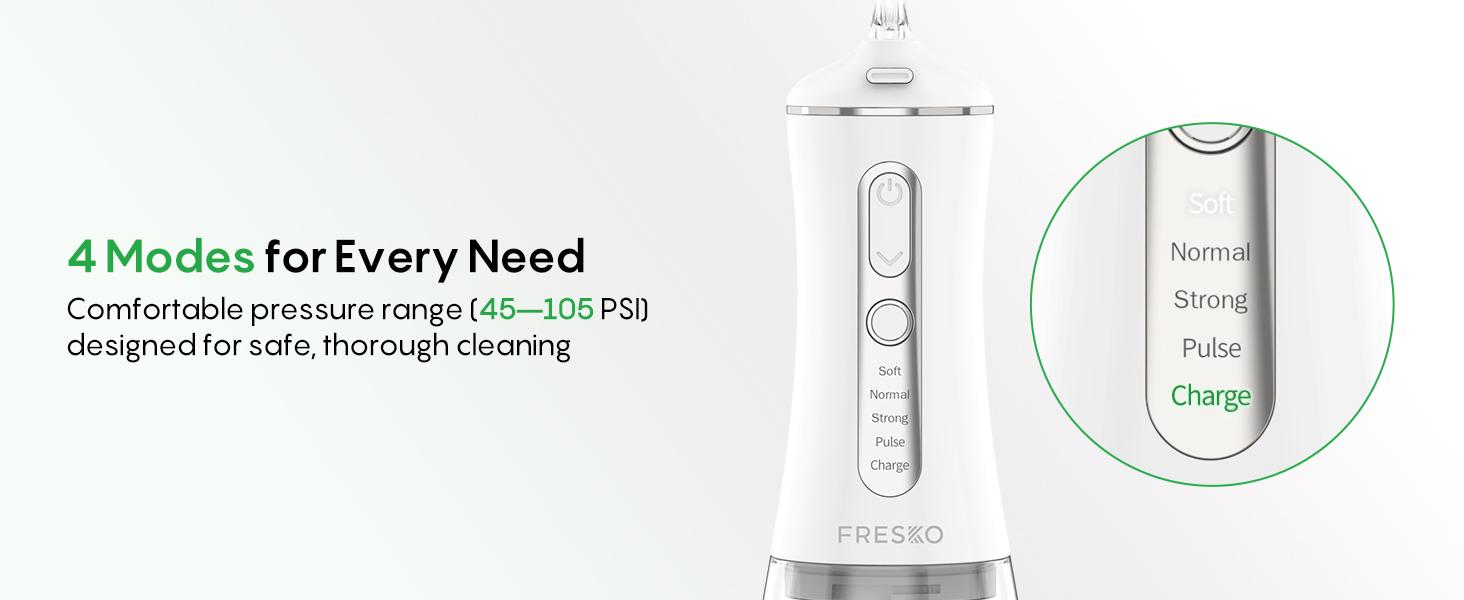 FRESKO Water Dental Flosser – 50-Day Battery, 10 oz Tank, 5 Tips, Waterproof & Gentle for Braces/Sensitive Gums