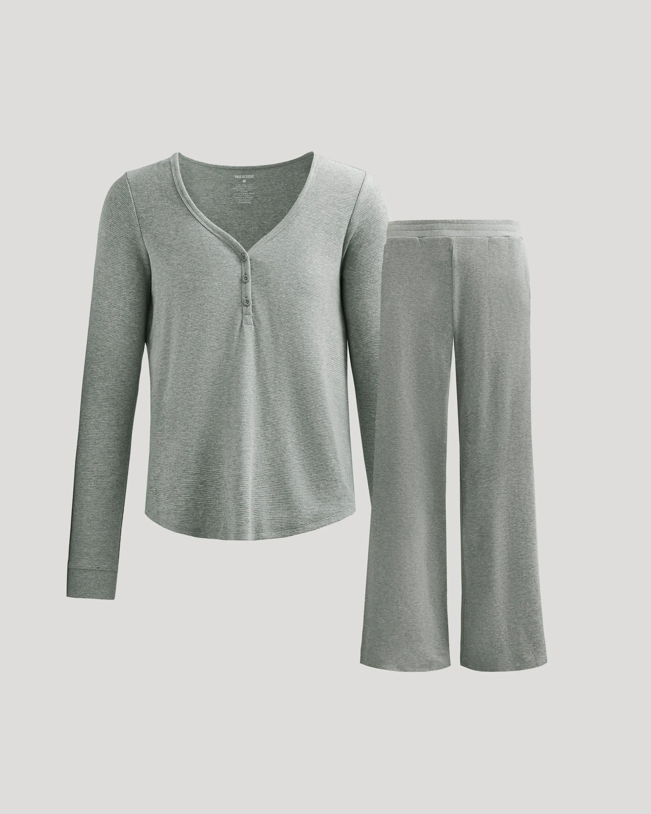 True Classic Women's Waffle Knit Henley & Wide Leg Pant Set  Soft Modal-Cotton 2-Piece Loungewear, Cozy Long Sleeve Top & Relaxed Pants