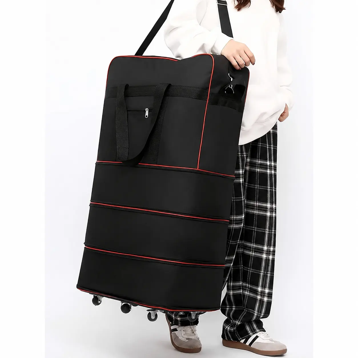 Large Capacity Foldable Travel Bag, Multi-layer Expandable Airline Travel Bag, expandable duffel bag, Travel Duffels, Oxford Cloth Wheel-free Lightweight Mesh Bag for Business Trip & Work, travel essentials carryall