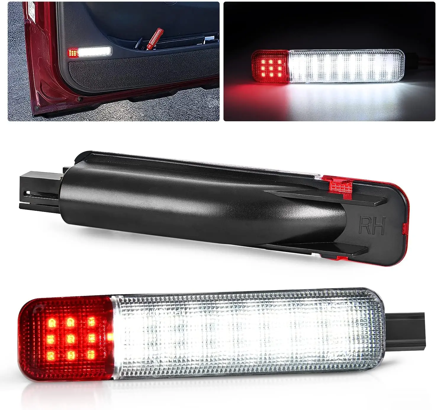 Nilight 2PCS LED Car Ambient Interior Door Panel Lights, White & Red Courtesy Working Lights for Chevy GMC Silverado Sierra 1500-3500 HD, Suburban, Cadillac Escalade, Hummer H2, Led Car Ambient Light