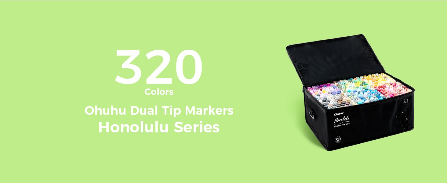 Ohuhu Alcohol Markers: Brush & Chisel Dual Tips - From 24 Colors to 320 Colors - Honolulu Series Full Color Range - Double Tipped Art Sketch Marker Set - Refillable Ink - Honolulu Series of Ohuhuart