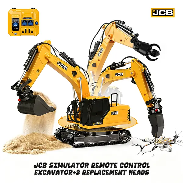 BRRRRT RC Excavator 3 in 1Remote Control Construction Vehicles with Drill Bit, Grab Bucket & Digging Hook,14 Channel RC Excavator with Lights & Sounds for Adults Kids Boys Girls