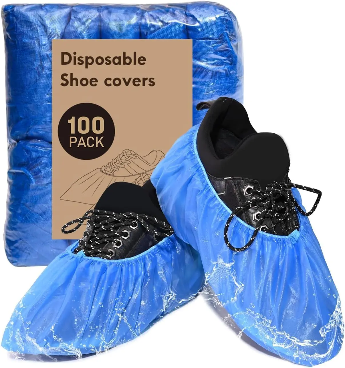 “100 Pack (50 Pairs) Disposable Shoe Covers – Non-Slip Waterproof Boot Covers with Compact Roll for Easy Storage, Plastic Shoe Protectors for Indoor Cleaning & Home Use”