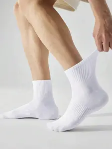 Men's  10/15/20 Pairs thin Mid-Calf Socks Fall  Summer Plain Rib-Knit Black & White 100% Polyester Minimalist Style Festivals Home