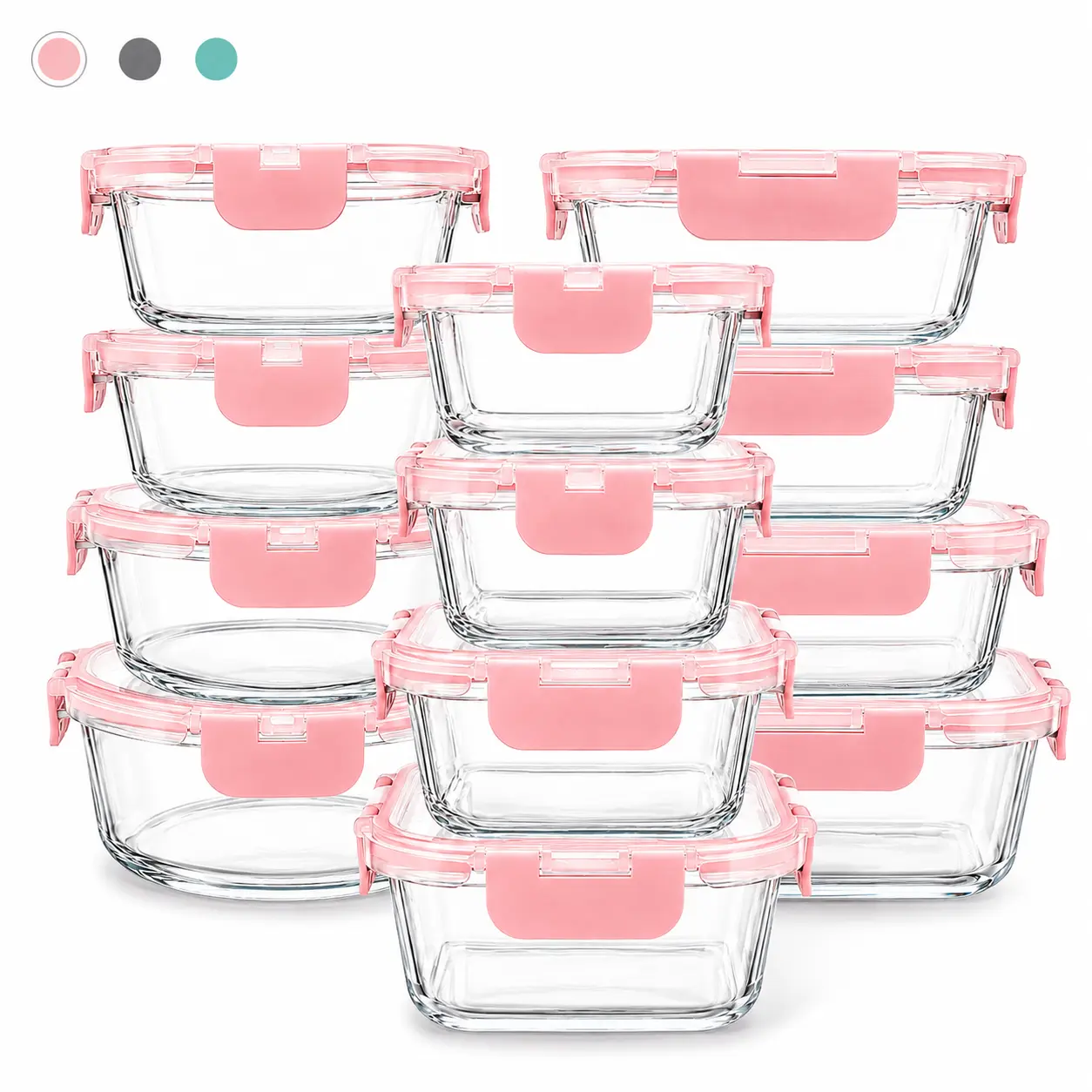 24-Piece High Borosilicate Glass Food Storage Containers with Lids, Airtight Meal Prep Containers Set, Stackable Glass Containers for Refrigerator, Oven, Microwave, Freezer & Dishwasher