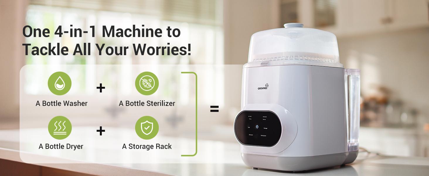 Grownsy Bottle Washer Pro - All in One Machine for Easy Cleaning - Sterilizer and Dryer for Baby Bottles, Pump Parts, and Sippy Cups./b01