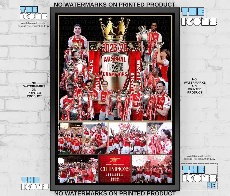 Arsenal FC Champions 2025_26 Shirt or Trophy Print  Poster UnFramed Memorabilia  Collectible  Gift