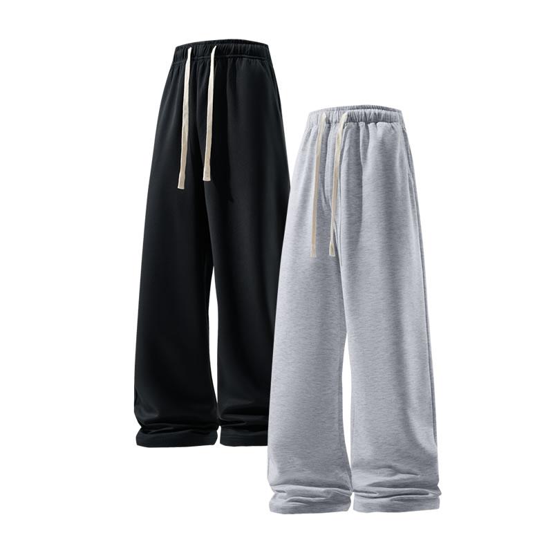 2-piece  men's solid color fashionable casual sports pants 60% pure cotton classic black gray suitable for both men and women wide leg sweeping pants spring and autumn loose sweatpants