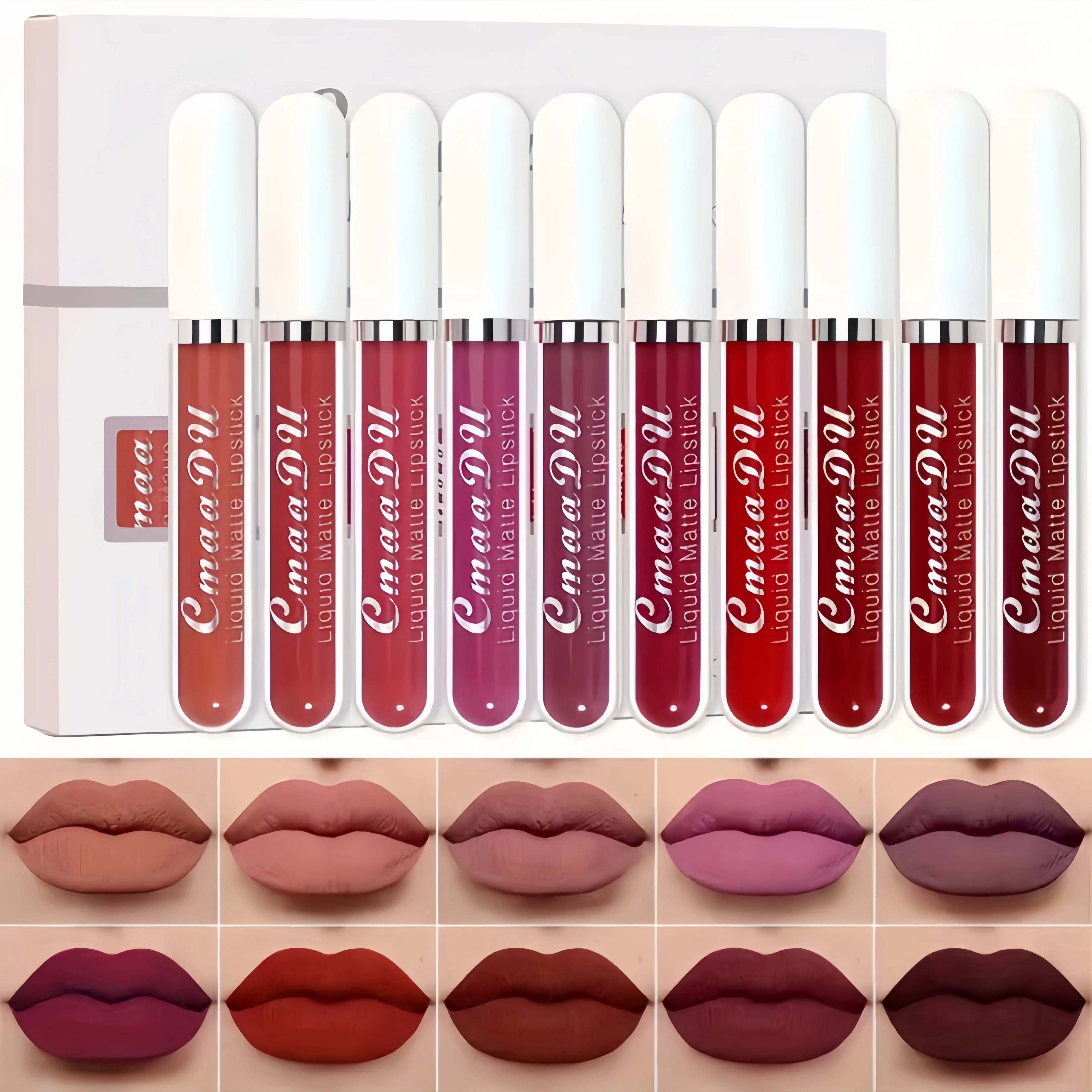 10-Pcs Liquid Matte Lipstick Set - Waterproof, Long-Lasting Lip Color, Vitamin E-Infused Moisturizing Non-Stick Formula, Color Correction Makeup for All Skin Types, Valentine's Day/Mother's Day Gift for Beginners