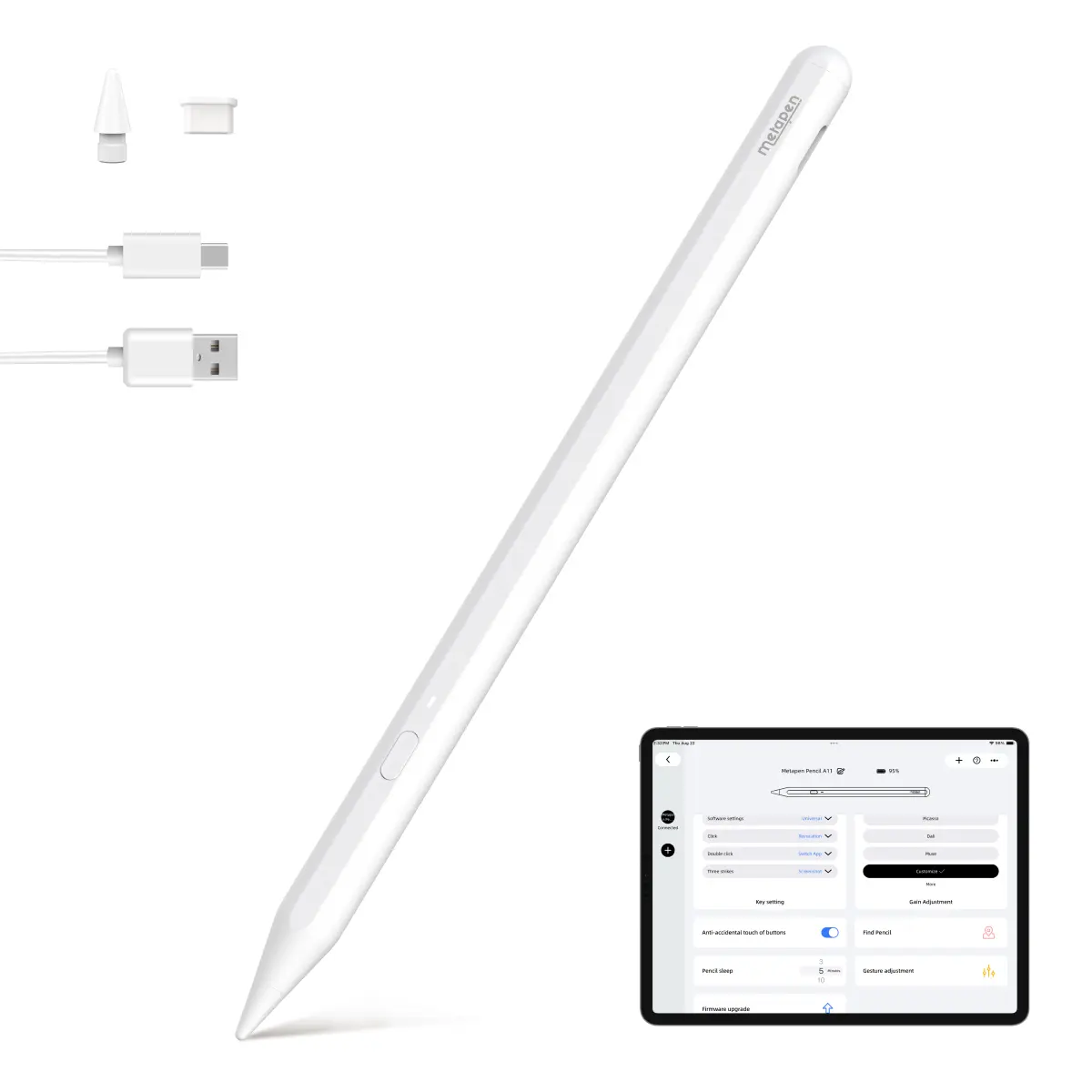 Metapen A11 iPad Pencil A16 Fast Charge Stylus Pen for iPad 2018-2026 with Palm Rejection, Apple Pencil Compatible for iPad Pro/Air/Mini 5/6,Magnetic,High Precision