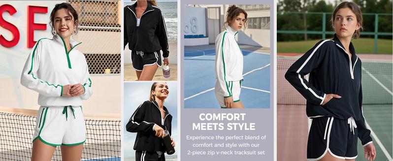 Fisoew Womens 2 Piece Outfits Sets Half Zip V Neck Long Sleeve Pullover Tops Shorts Casual Tennis Running Tracksuits #Springtok #TikTokShopHolidayHaul #TikTokShopJumpstartSale
