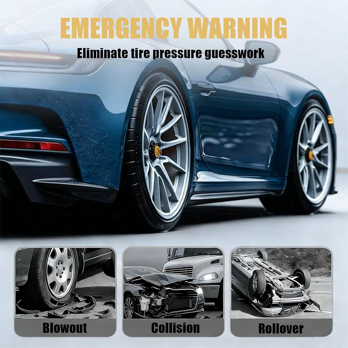 8Pcs Car Tire Pressure Monitor Valve Stem Caps, 2.4Bar 36 PSI Tire Pressure Sensor Indicator Easy to Read 3 Color Eye Alert for Most Car Truck SUV, Gold