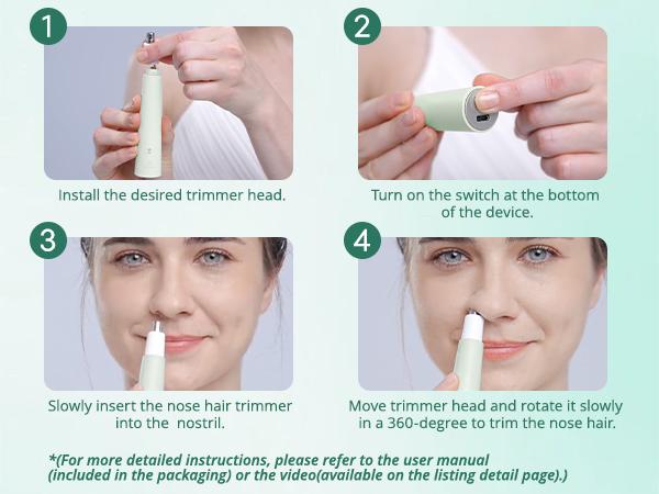 Nose Hair Trimmer for Women, Portable, Waterproof, Rechargeable, 2-in-1 Trimmer, Easy to Clean, Suitable for Sensitive Skin Stainless Comfort