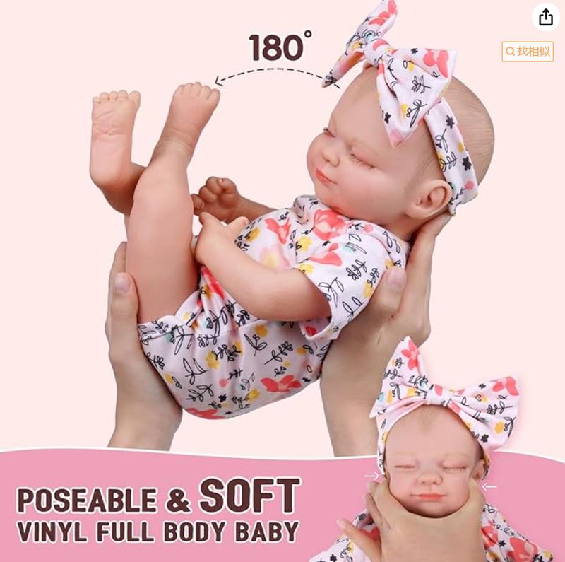 BABESIDE Lifelike Reborn Baby Dolls 17-Inch Full Vinyl Sleeping Doll Skylar Soft Poseable Flexible Doll for Kids Age 3+