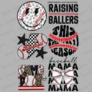 Trendy Baseball Black And Red Mini DTF Transfer Gang Sheet 24.5" x 36" Direct To Film for DIY Enthusiasts Vibrant Custom Options Cozy Handmade Aesthetic Pink Green Christmas Design