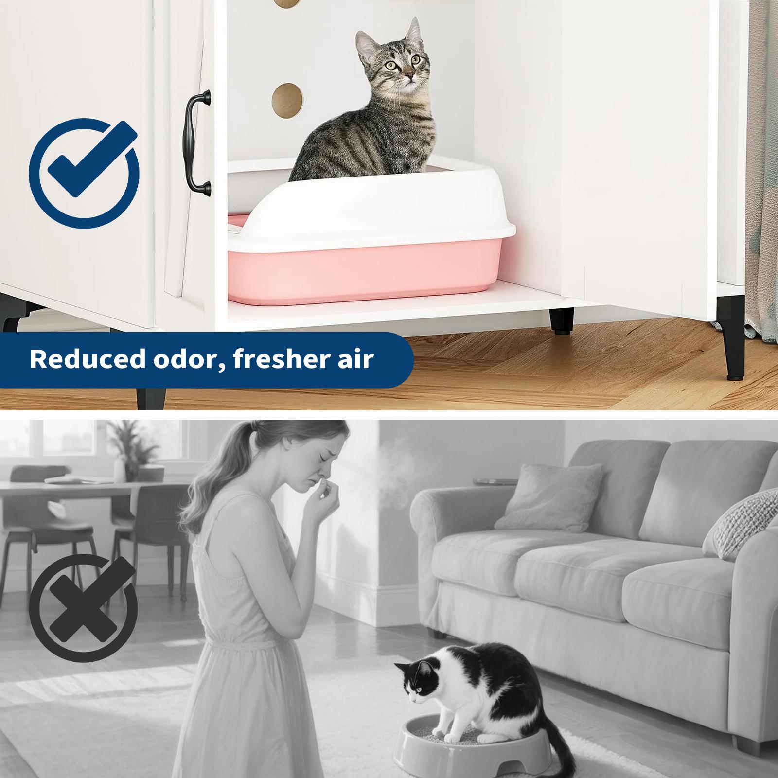 【GARVEE】Cat Litter Box Furniture,Hidden Cat Box Enclosure with Shelf Storage, Wood Sturdy Cat Washroom Storage, Indoor Cat House Furniture - White 【GARVEE】Cat Litter Box Furniture,Hidden Cat Box Enclosure with Shelf Storage, Wood Sturdy Cat Washroom Storage, Indoor Cat House Furniture - White