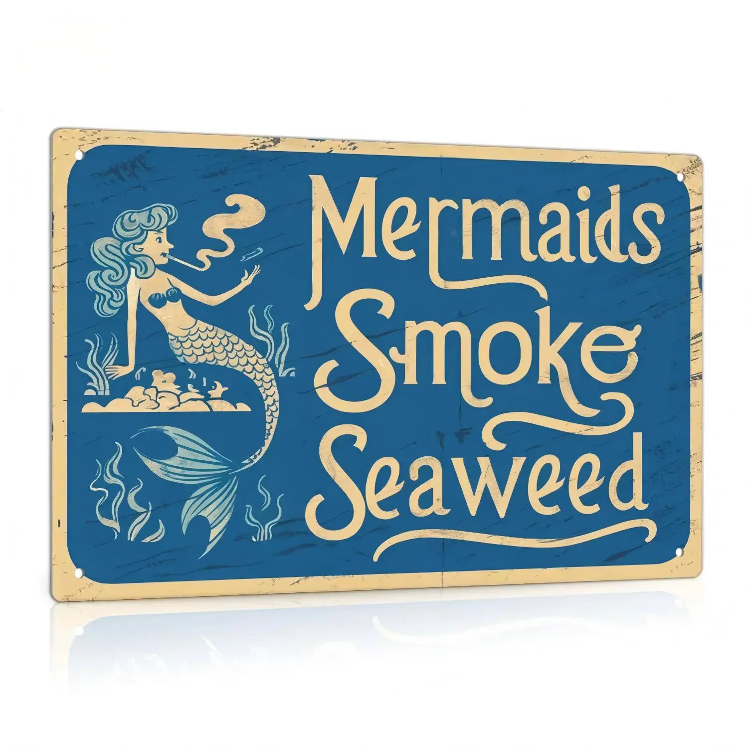 Vintage Mermaid Letter Pattern Metal Sign, 1-Count Retro Decorative Plaque, Whimsical Vintage Home Decor for Living Room, Bedroom & Wall Room Decorations, Home Decor Products, Whimsy Decor