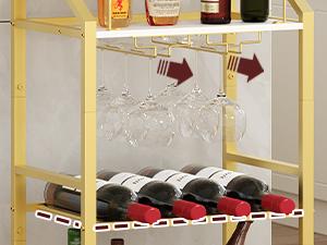 MAHANCRIS Bar Cart with Mirrored Shelf, Serving Cart for Home, Drink Cart with Wine Rack, Rolling Kitchen Cart with Wheels, Glass Holder, for Kitchen, Dining Room, Gold and White