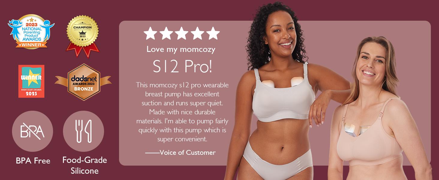 Momcozy   Hands-Free Breast Pump S12 Pro, Wearable & Portable Pump with Soft DoubleFit Flange, 3 Modes | 9 Levels Double Electric Pump, Smart Display, 24mm,A