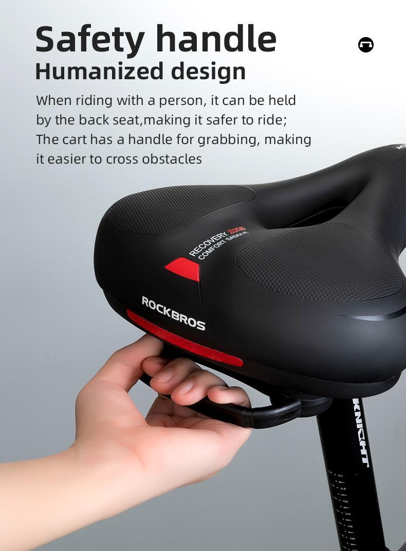 ROCKBROS Comfort Bike Saddle Mountain Bicycle Accessories for Men Women Wide Bike Seat Cushion Dual Shock Absorbing with Reflective Strip