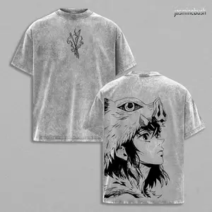 Inosuke - Demon Slayer Anime Double Printed Vintage Washed Tee Unisex Oversize Anime Manga Washed Heavyweight Cotton T-shirt, Gift For Anime Fan, Anime Lover